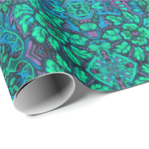 Garden Magic Flowers Bohemian Arabesque Mint Green Wrapping Paper