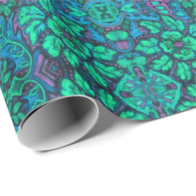 Garden Magic Flowers Bohemian Arabesque Mint Green Wrapping Paper (Roll Corner)