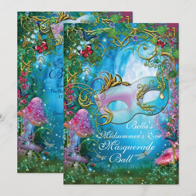 Garden Masquerade Birthday Party Invitations (Front/Back)