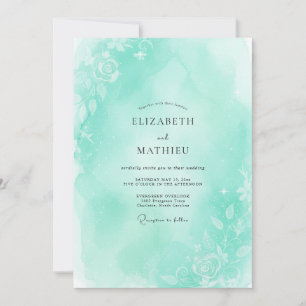 Garden Mint Aqua Leafy Wedding Invitation