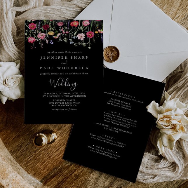 Garden Multicolor Wildflower Front & Back Wedding Invitation (Creator Uploaded)
