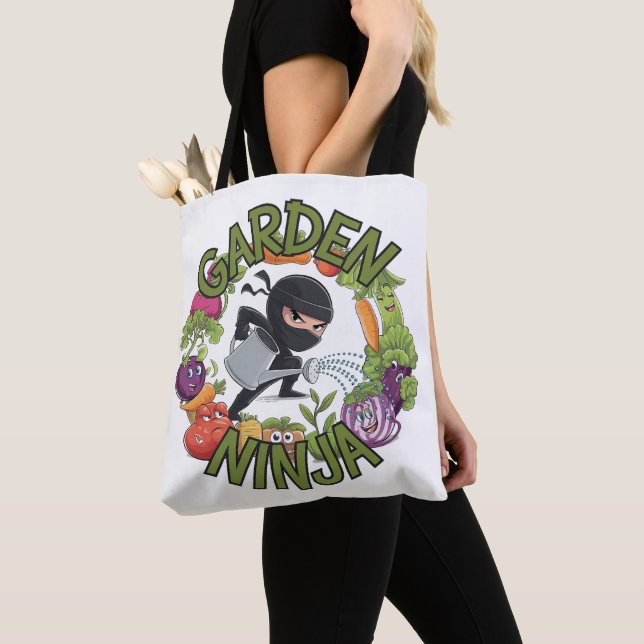 Garden Ninja Design - Fun Gardening Graphic Tote Bag (Close Up)