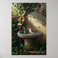 Garden Oasis: The Sparrow at the Fountain