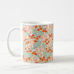 Garden of beautiful hand-drawn flowers in pink, or coffee mug