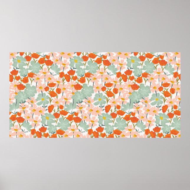 Garden of beautiful hand-drawn flowers in pink, or poster (Front)