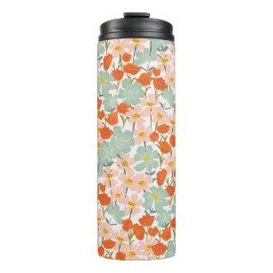 Garden of beautiful hand-drawn flowers in pink, or thermal tumbler