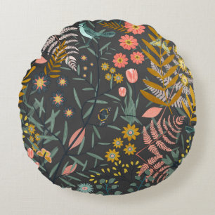 Garden of birds round cushion