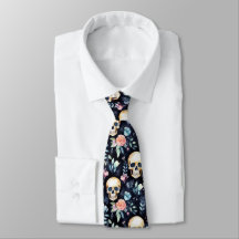 Garden of Bones Business Neck Tie Skulls and Roses