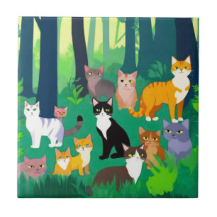 Garden of Cats, Felines in the Forest Tile
