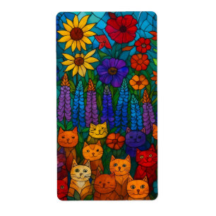 Garden of Cats Stained-Glass Cat Art with Flowers