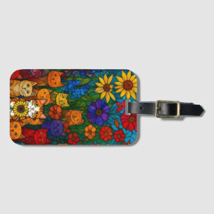 Garden of Cats Stained-Glass Floral Art Luggage Tag