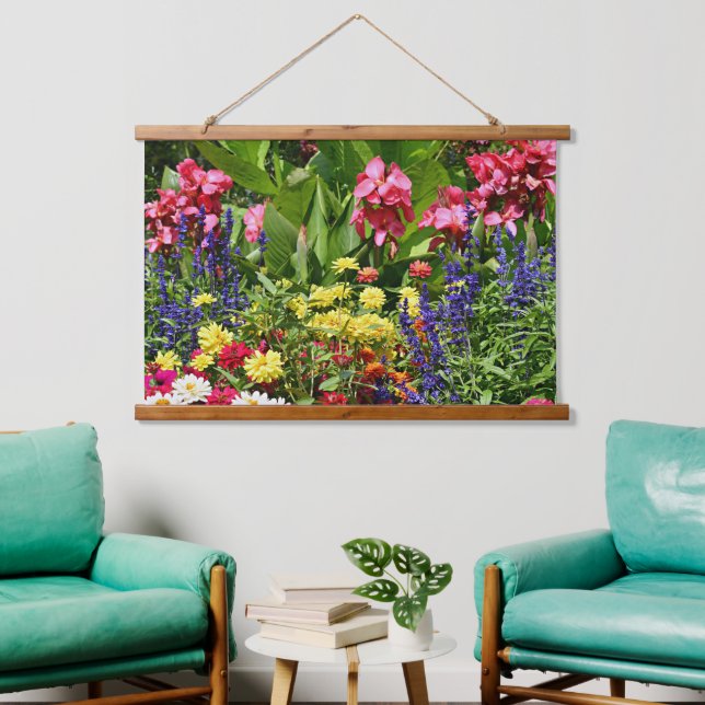 Garden of Colourful Summer Blooms Floral Hanging Tapestry (Living Room)