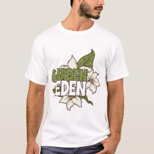 Garden Of Eden White Floral Botanical Art T-Shirt