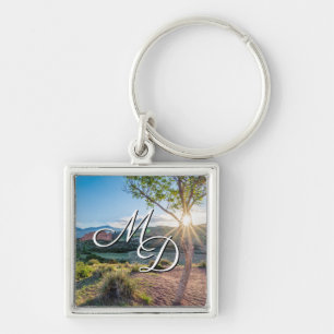 Garden Of Gods Tree Sunburst Monogram Keychain