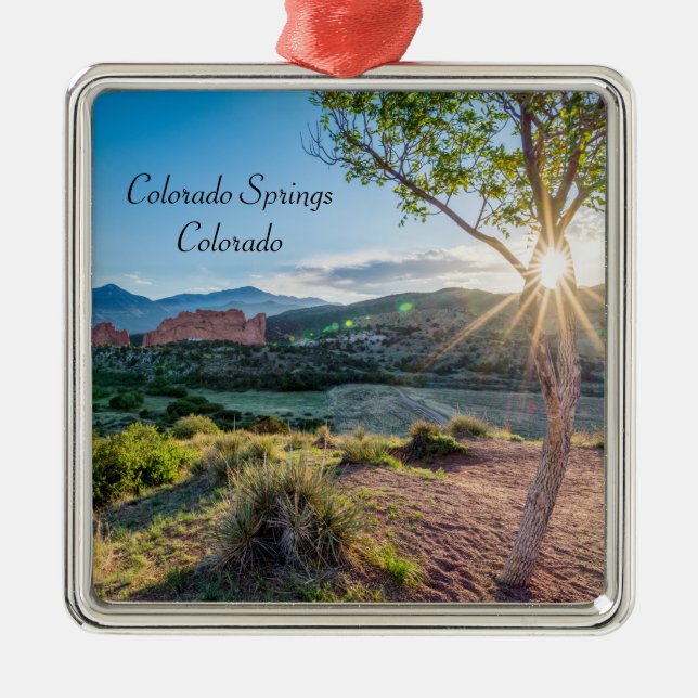 Garden Of Gods Tree Sunburst Square Ornament (Front)