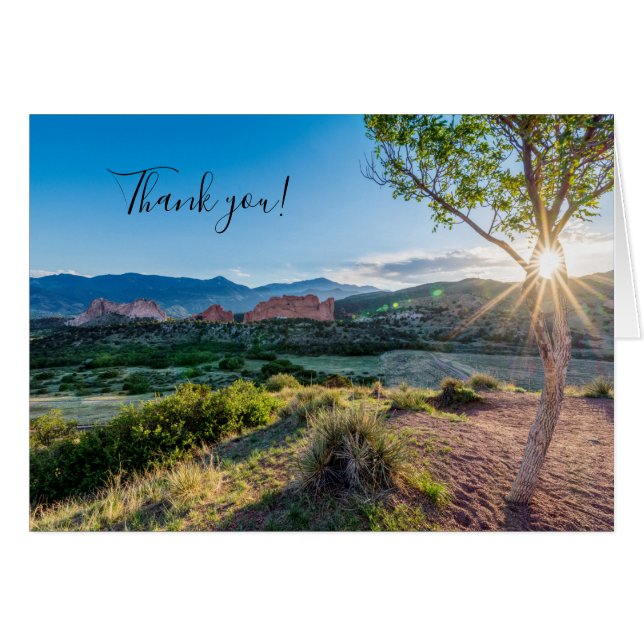 Garden Of Gods Tree Sunburst Thank You Card (Front Horizontal)