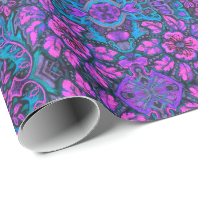 Garden of Magic Flowers Bohemian Arabesque Pattern Wrapping Paper (Roll Corner)