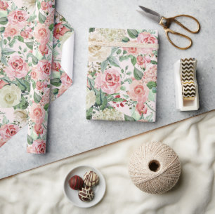 Garden of Pink Painted Roses Clear Image Wrapping Paper