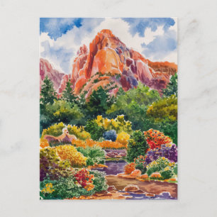 Garden of the Gods Colorado Watercolor Painting Postcard