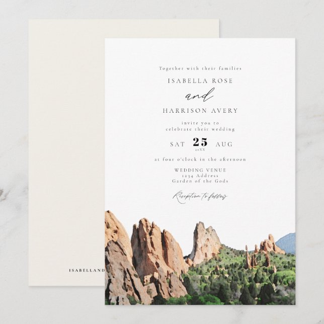 GARDEN OF THE GODS Watercolor Skyline Wedding Invitation (Front/Back)