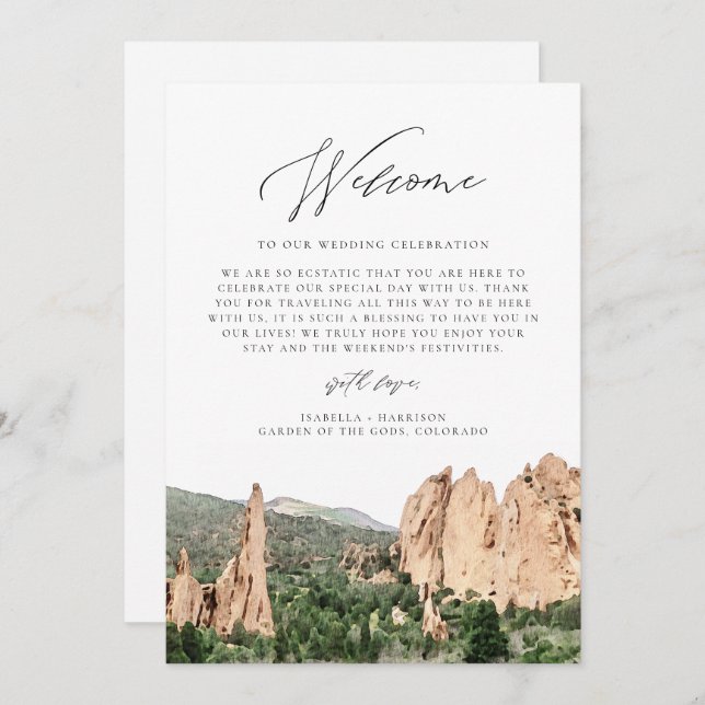 GARDEN OF THE GODS Welcome Letter Timeline Card (Front/Back)