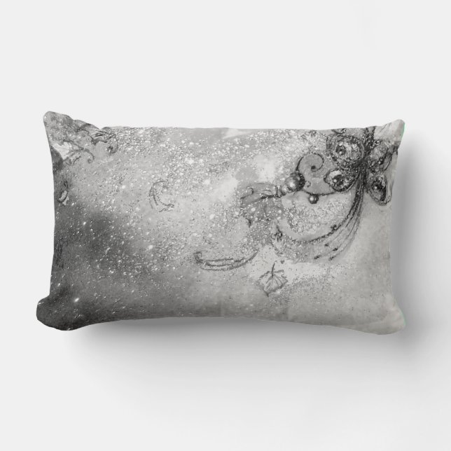 GARDEN OF THE LOST SHADOWS -black ,white, grey Lumbar Cushion (Front)