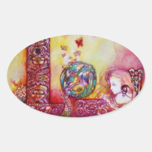 GARDEN OF THE LOST SHADOWS, FAERY AND BUTTERFLIES OVAL STICKER