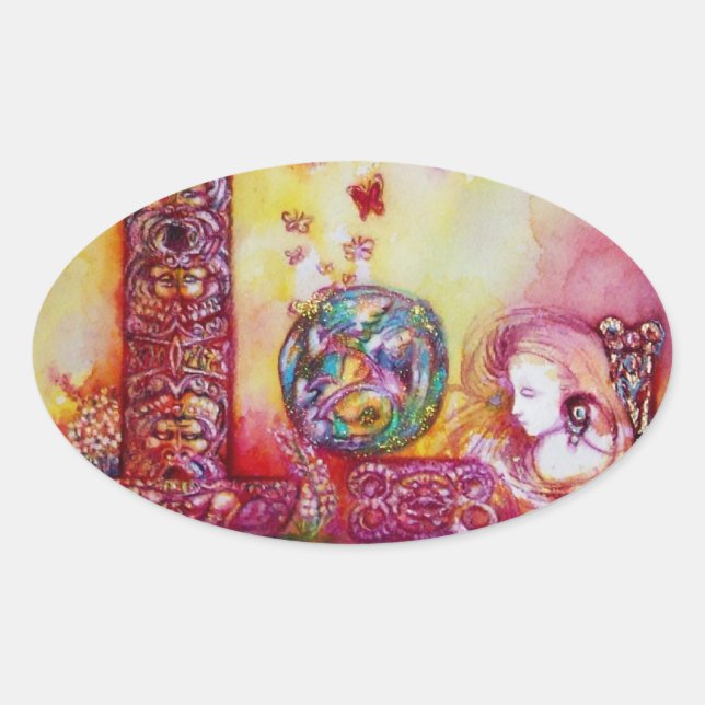 GARDEN OF THE LOST SHADOWS, FAERY AND BUTTERFLIES OVAL STICKER (Front)