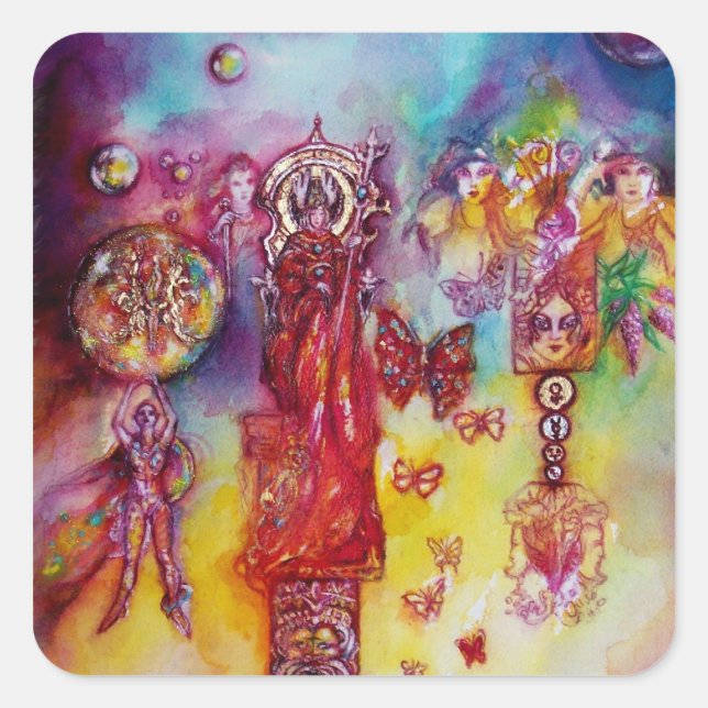 GARDEN OF THE LOST SHADOWS, FAERY AND BUTTERFLIES SQUARE STICKER (Front)