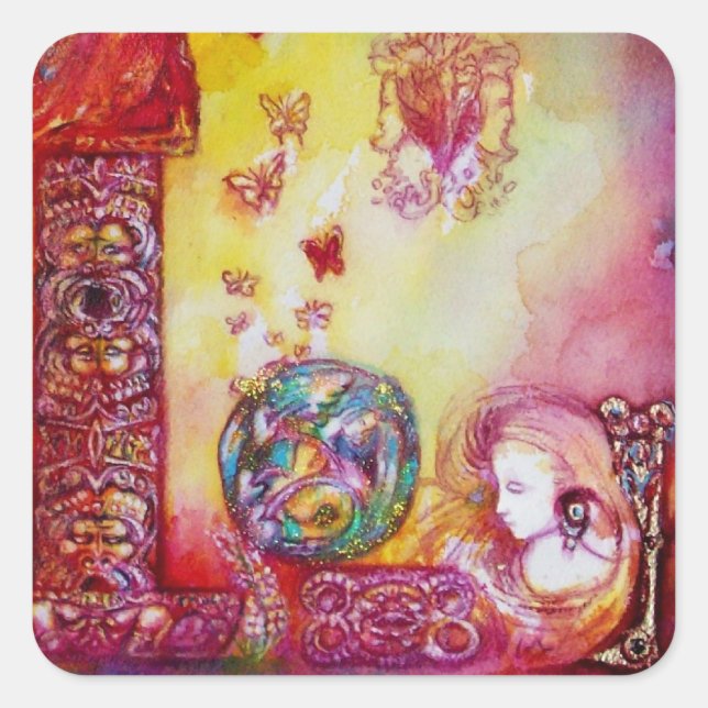 GARDEN OF THE LOST SHADOWS, FAERY AND BUTTERFLIES SQUARE STICKER (Front)