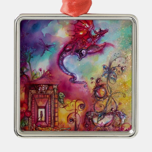 GARDEN OF THE LOST SHADOWS- FLYING RED DRAGON METAL TREE DECORATION (Front)