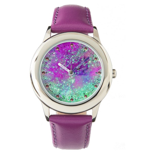 GARDEN OF THE LOST SHADOWS Pink Purple Aqua Blue Watch (Front)