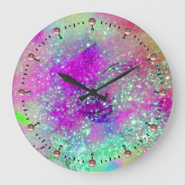 GARDEN OF THE LOST SHADOWS -pink purple violet Large Clock (Front)