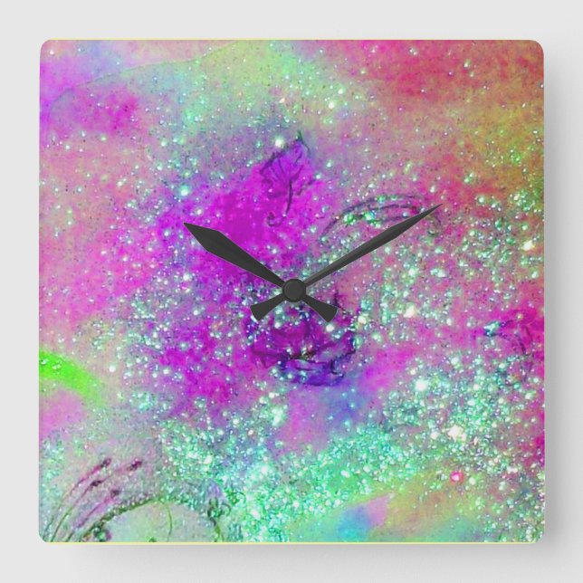 GARDEN OF THE LOST SHADOWS -pink purple violet Square Wall Clock (Front)