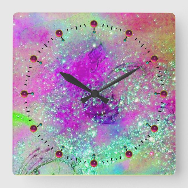 GARDEN OF THE LOST SHADOWS -pink purple violet Square Wall Clock (Front)