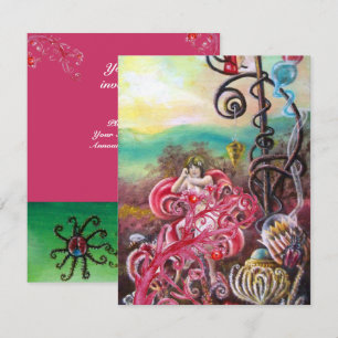 GARDEN OF THE MELISSA, bright red ,pink green Invitation