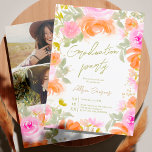 Garden orange wild flowers photo graduation invitation<br><div class="desc">🎓🌸 'Bloom' where you're planted and celebrate your achievements with Our Garden orange wild Floral Invitation. Featuring orange, pink and green hand painted floral watercolor illustrations and an elegant brush script.. Add 3 photos and share the joy with all your favourite people. Featuring pretty hand painted watercolor flowers and gold...</div>