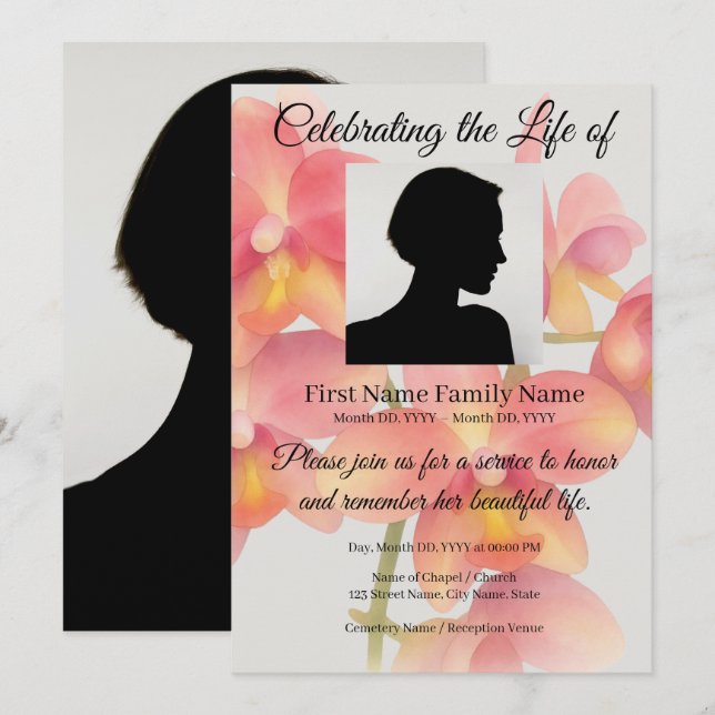 Garden orchid memorial invitation (Front/Back)