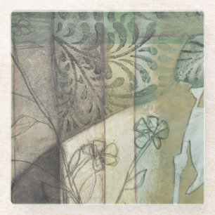 Garden Panel with Leaves, Flowers, and Grass Glass Coaster