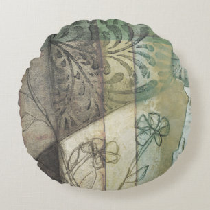 Garden Panel with Leaves, Flowers, and Grass Round Cushion