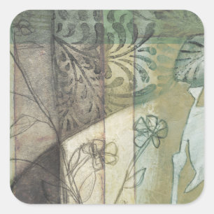 Garden Panel with Leaves, Flowers, and Grass Square Sticker