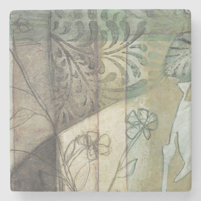Garden Panel with Leaves, Flowers, and Grass Stone Coaster (Front)