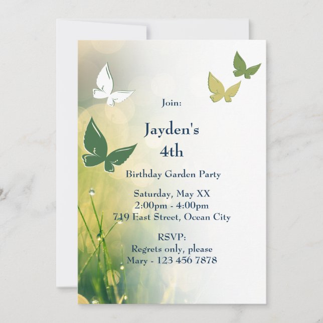 Garden Party 4th Birthday Invitation Card (Front)