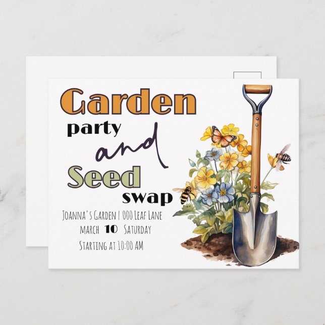 Garden Party and Seed Swap Invitation Postcard (Front/Back)