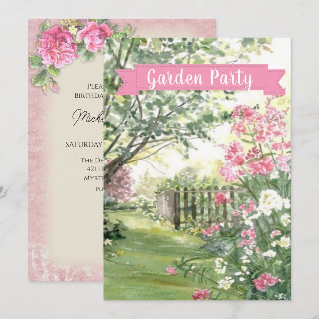 Garden Party Birthday/Other Occasions/ Invitation (Front/Back)