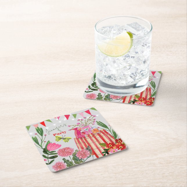 Garden Party Birthday  Square Paper Coaster (Insitu)