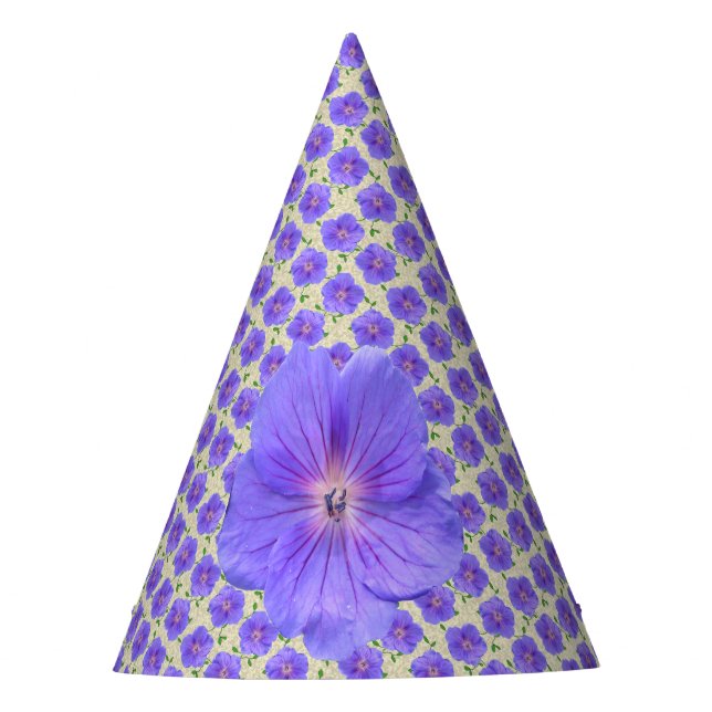 Garden Party Blue Flower on any Colour Party Hat (Front)