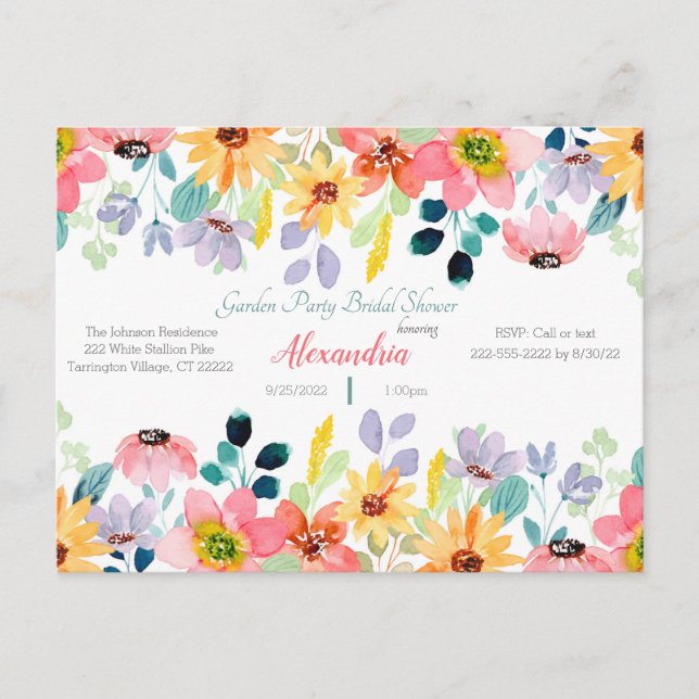 Garden Party Bridal Shower Invitation Postcard (Front)