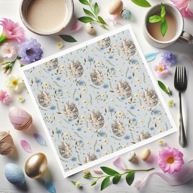Garden Party Bunny Celebration Blue Napkin (Creator Uploaded)