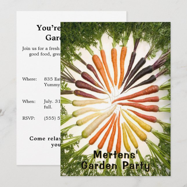Garden Party Carrot Rainbow Colorful Custom Invitation (Front/Back)